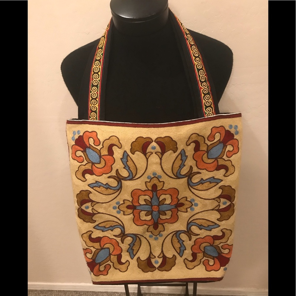 Beautiful Jewel Tone Embroidered XLg TOTE